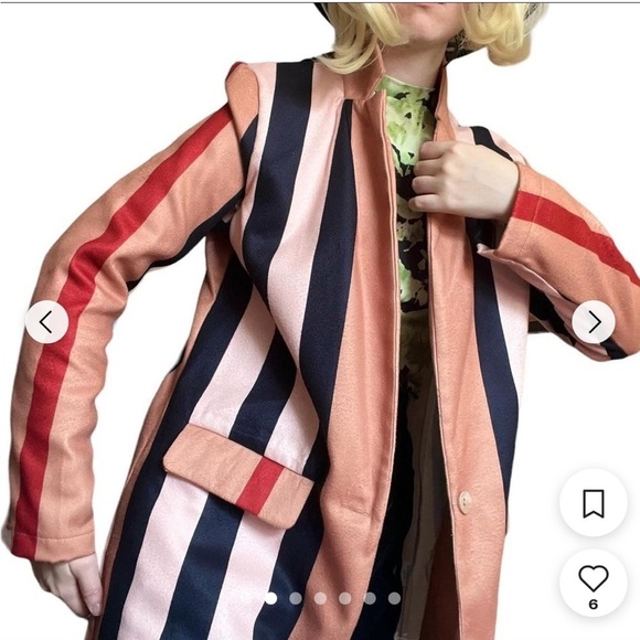 KOANDAILY Tan Black Jacket Wool Striped Collar Buttoned Front - Picture 3 of 10